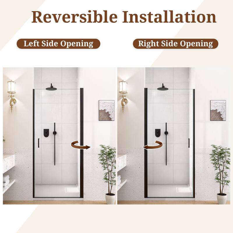 GDFStudio - Modern America Design Semi-Frameless Circular Pivot Shower Door with 1/4" SGCC Tempered Glass & Magnetic Soft-close