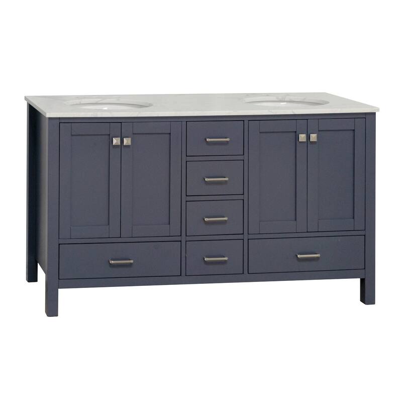 KitchenBathCollection Horizon 60" Double Bathroom Vanity with Engineered Carrara Top