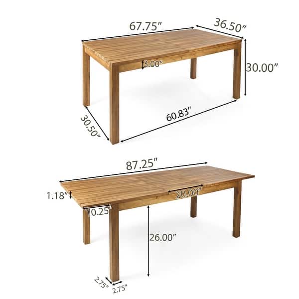 Wilson Outdoor Rectangle Expandable Acacia Wood Dining Table by Christopher Knight Home - 36.50"D x 87.50" W x 30.00" H