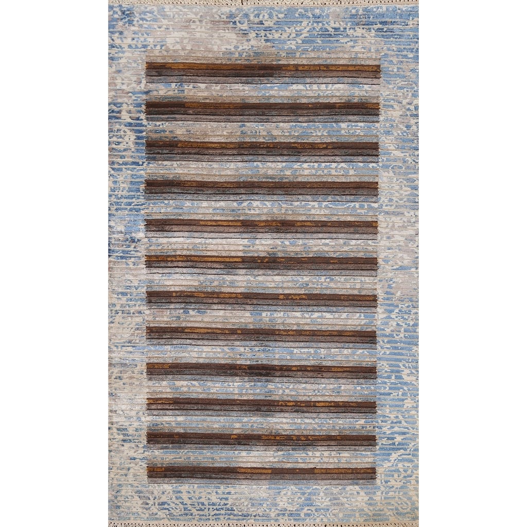 Multi-Color Modern Accent Rug Handmade Wool Carpet - 2'8"x 4'9"