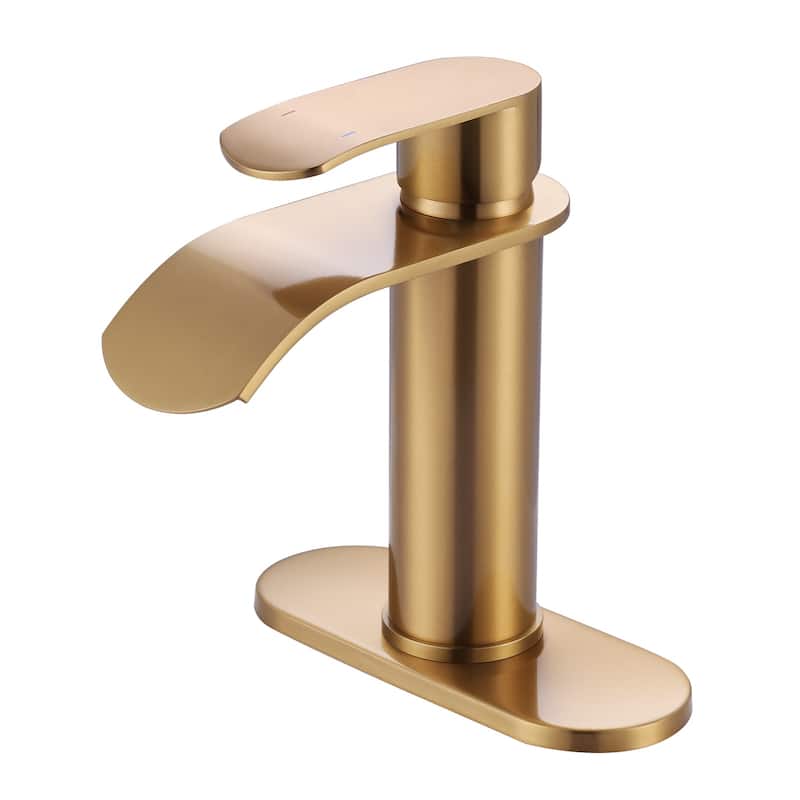 WOWOW Water Fall Bathroom Faucet with Deckplate Included - Gold