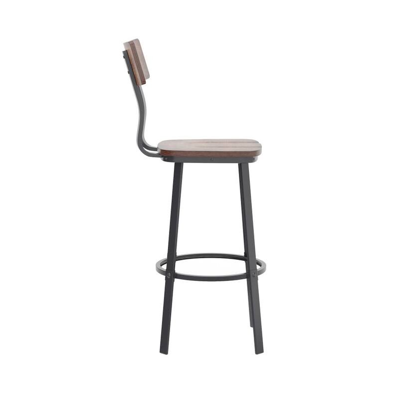 Rustic Walnut Restaurant Barstool with Wood Seat & Back & Gray Powder Coat Frame - 16.25"W x 22.75"D x 45"H