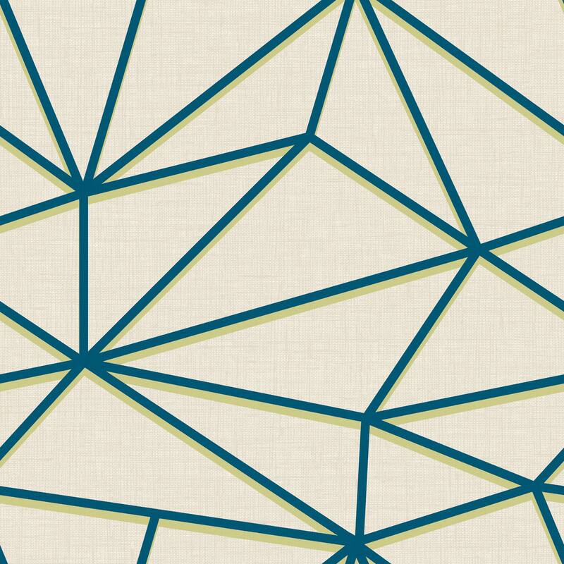 Seabrook Designs Denholm Geometric Linework Unpasted Wallpaper - 27 in. W x 27 ft. L - Light Grey, Ocean Blue & Lime Green