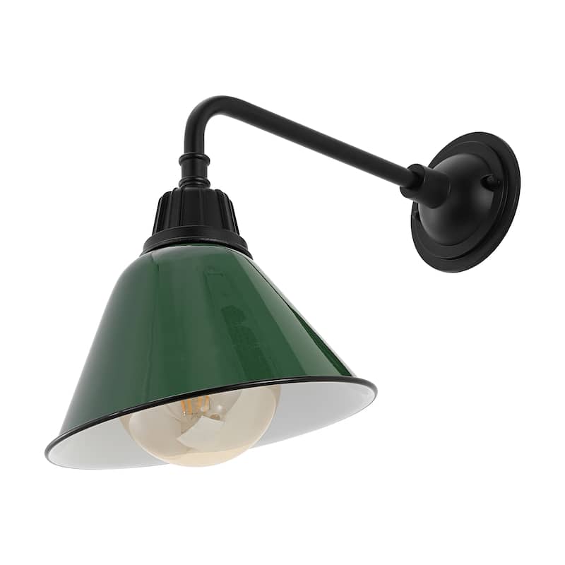 Aurora 9.63" 1-Light Farmhouse Industrial Indoor/Outdoor Iron LED Gooseneck Arm Outdoor Sconce, by JONATHAN Y - 9.63