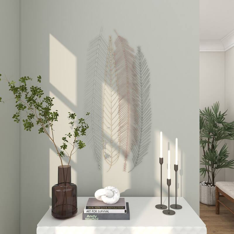 CosmoLiving by Cosmopolitan Multi Colored Metal Feather Bird Home Wall Decor