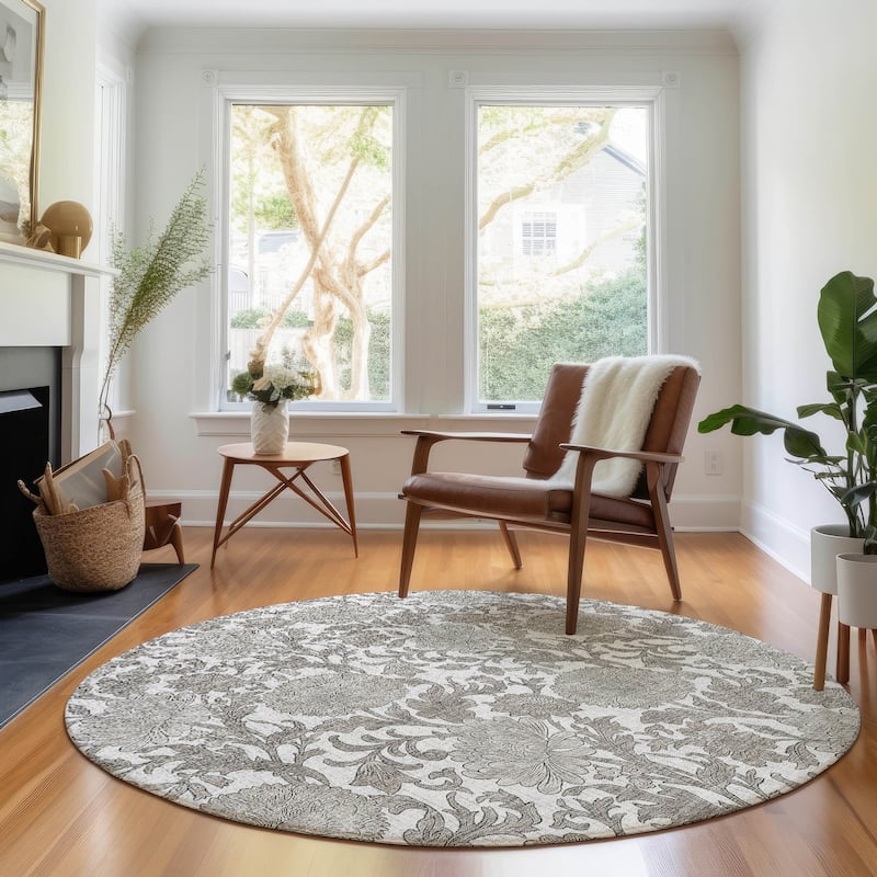 Premium Washable Super Soft Floral Mayfield Rug - Ivory - 8' x 8' - Round