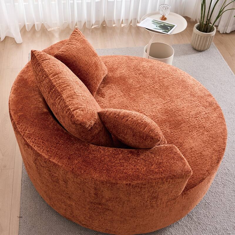 Oversized Swivel Accent Chair, Chenille Round Chairs Upholstered Swivel Chair, Single Sofa Armchair, Sleeper Chair