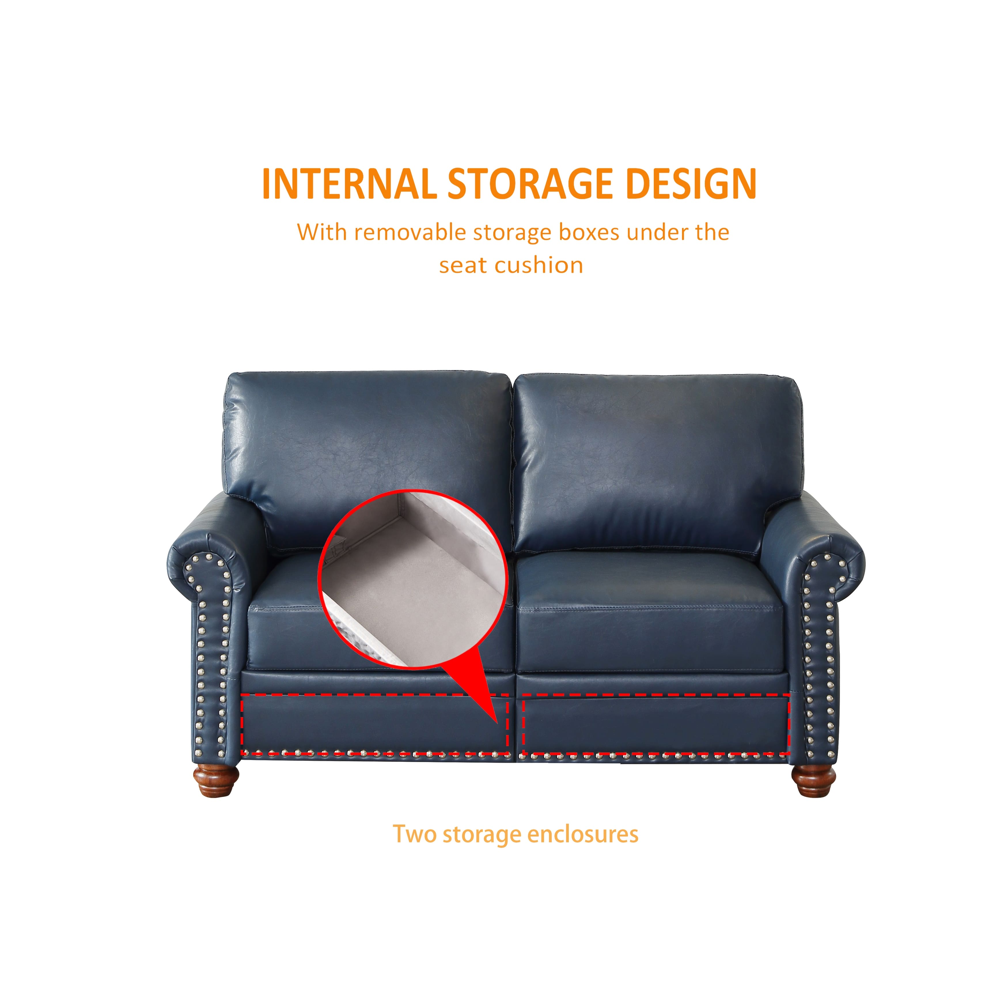 2+3 Seater Sectional Sofa Sets, 2pc Navy Blue Faux Leather Sofa Sets