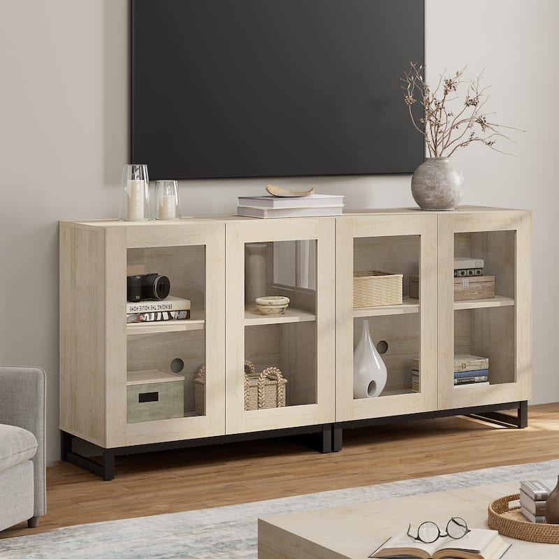 WAMPAT Modern TV Stand with Glass Doors for 110 inch TVs, Entertainment Center Console with Adjustable Shelves and Metal Base