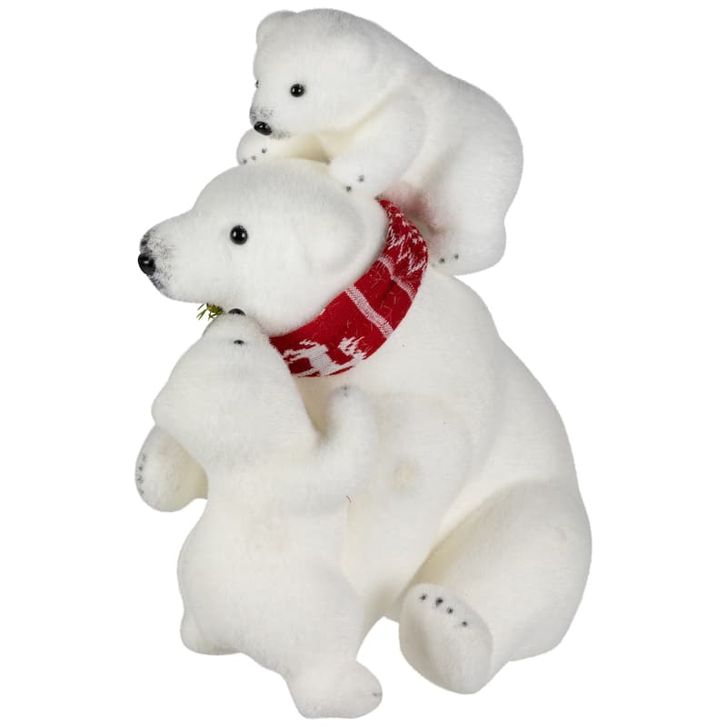 Mama Polar Bear and Cubs Christmas Figures - 13.5" - White and Red
