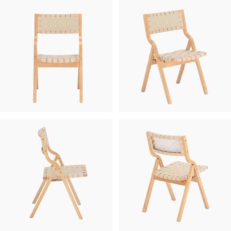 Wood Folding Chairs Set of 2, Wooden Indoor Stackable Dining Chairs for Kitchen & Dining Room Chair Woven Seat