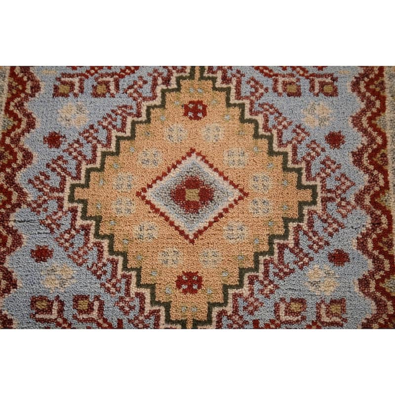 Light Blue Khotan Indian Runner Rug Handmade Wool Carpet - 2'7"x 11'11"