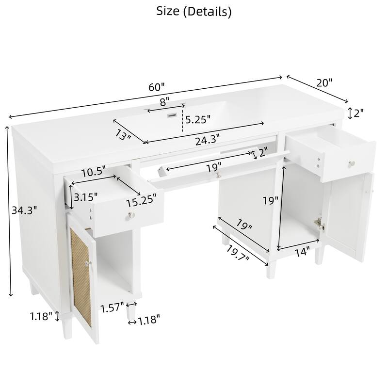 60 Inch Bathroom Vanity with SMC Sink, Modern Spacious Bathroom Storage Cabinet with Soft Close Drawers and Tip-Out Tray