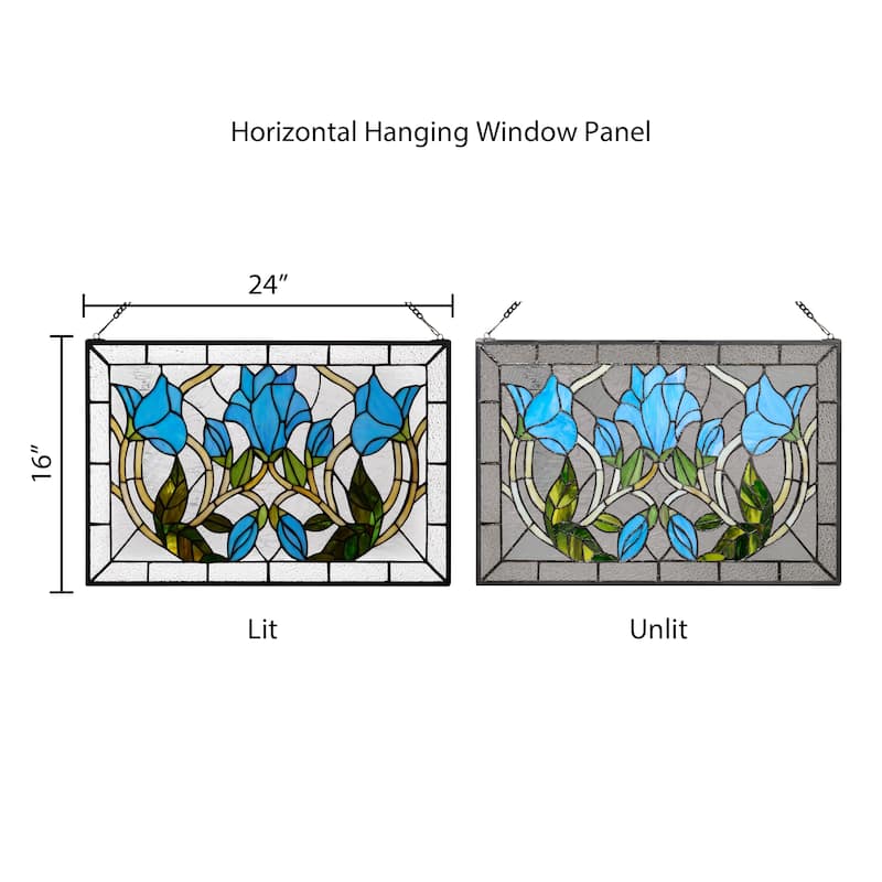 16-in H Blue Floral Vines Multicolored Stained Glass Window Panel - 24" x 0.25" x 16"