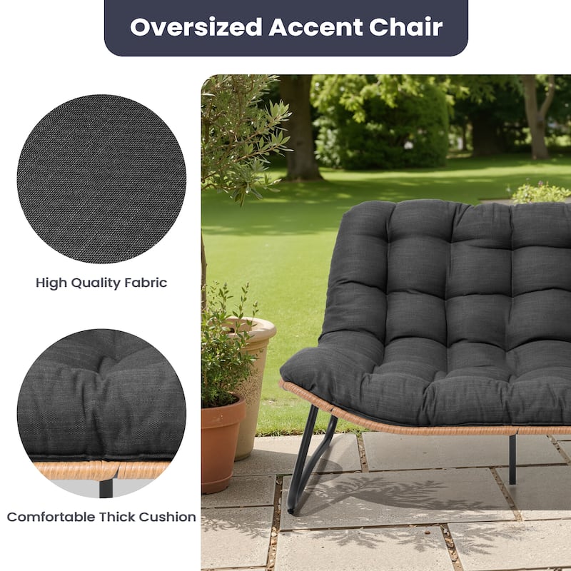 All-Weather PE Rattan Double Papasan Chair Loveseat with Soft Cushion for Indoor Outdoor