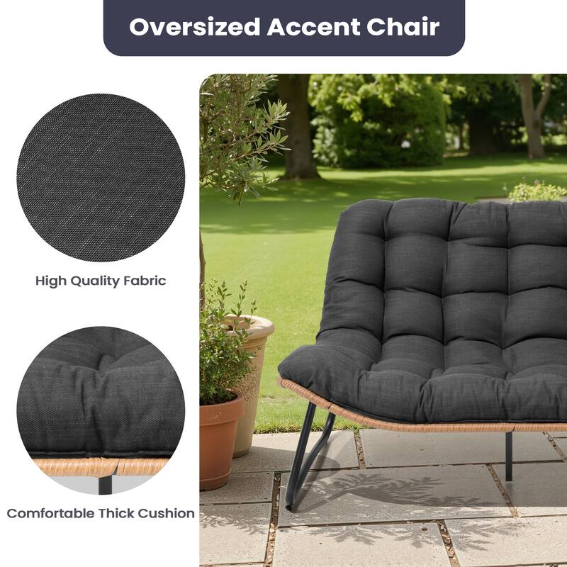 Double Papasan PE Rattan Chair Loveseat with Cushion For Indoor Outdoor