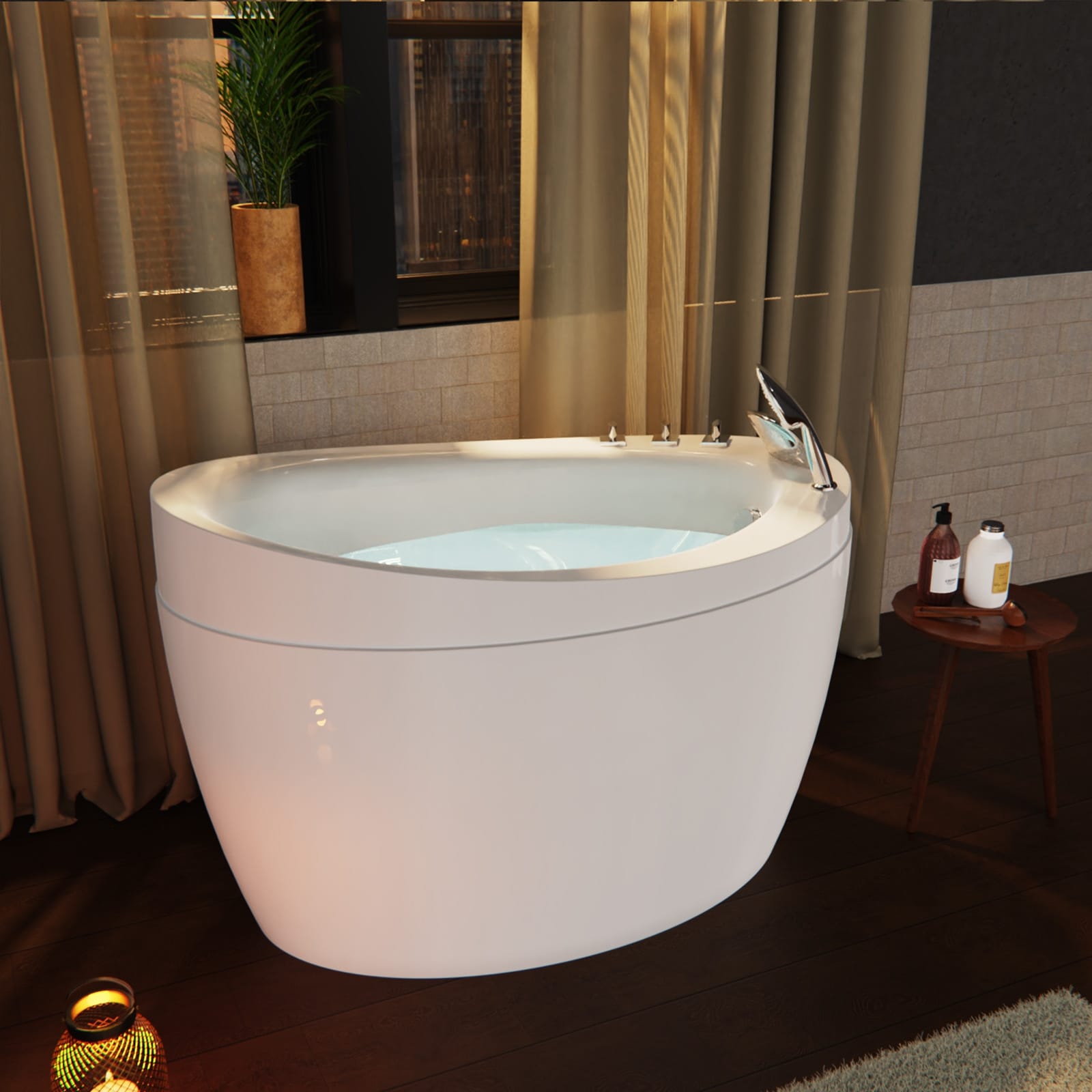 Japanese style 59 in. Acrylic Deep Soaking Freestanding Bathtub