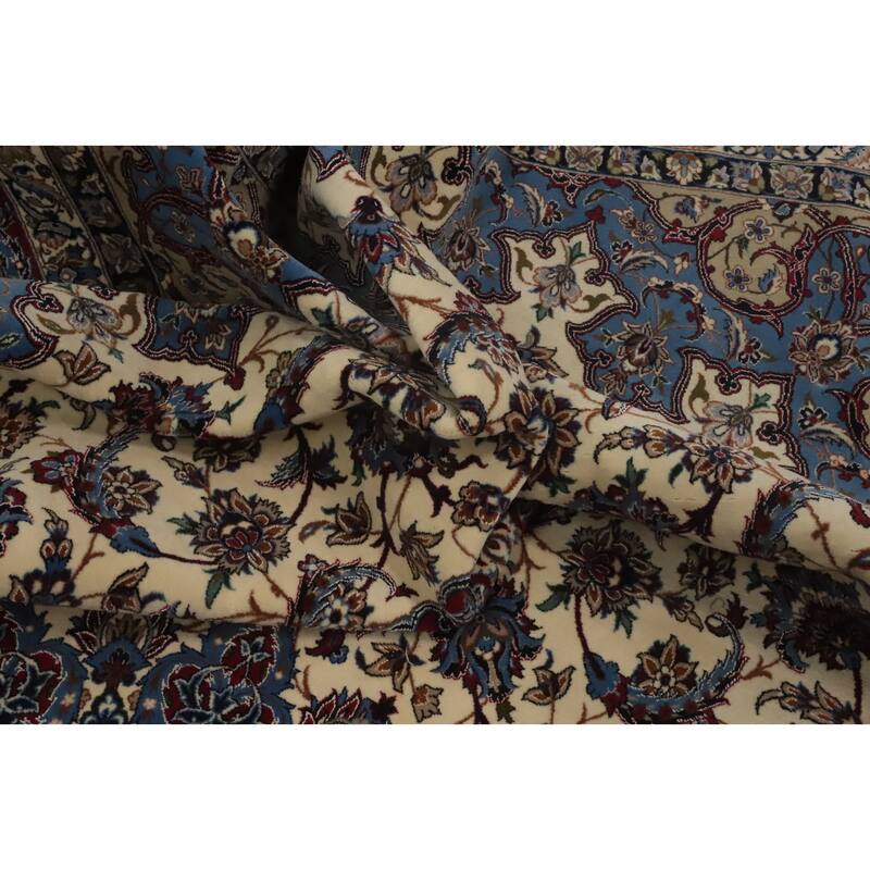 Hand Knotted Oriental 100% Kork Wool Carpet Traditional Floral Beige & Ivories Isfahan Area Rug - 10' 7'' X 6' 7''