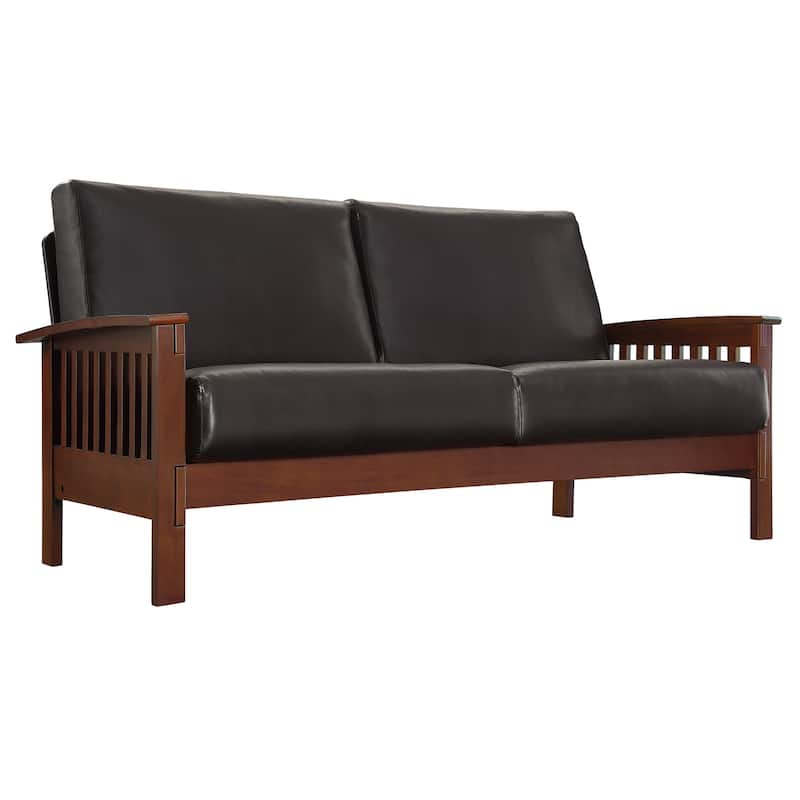 Hills Mission-style Oak Sofa by iNSPIRE Q Classic - Dark Brown Faux Leather