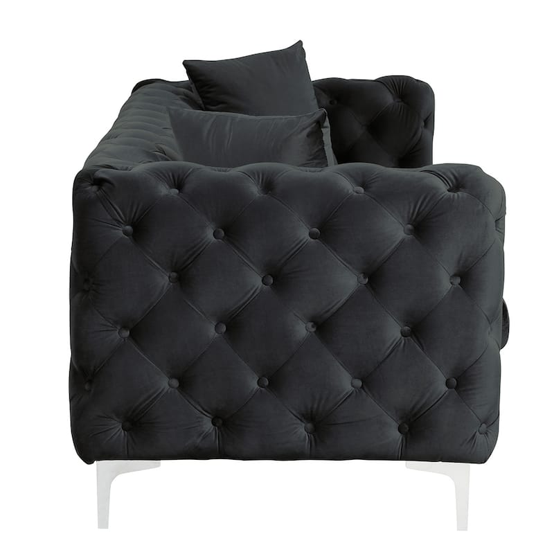 Morden Fort Modern Velvet Sofa with Button Tufted,Solid Wood Frame and Iron Legs