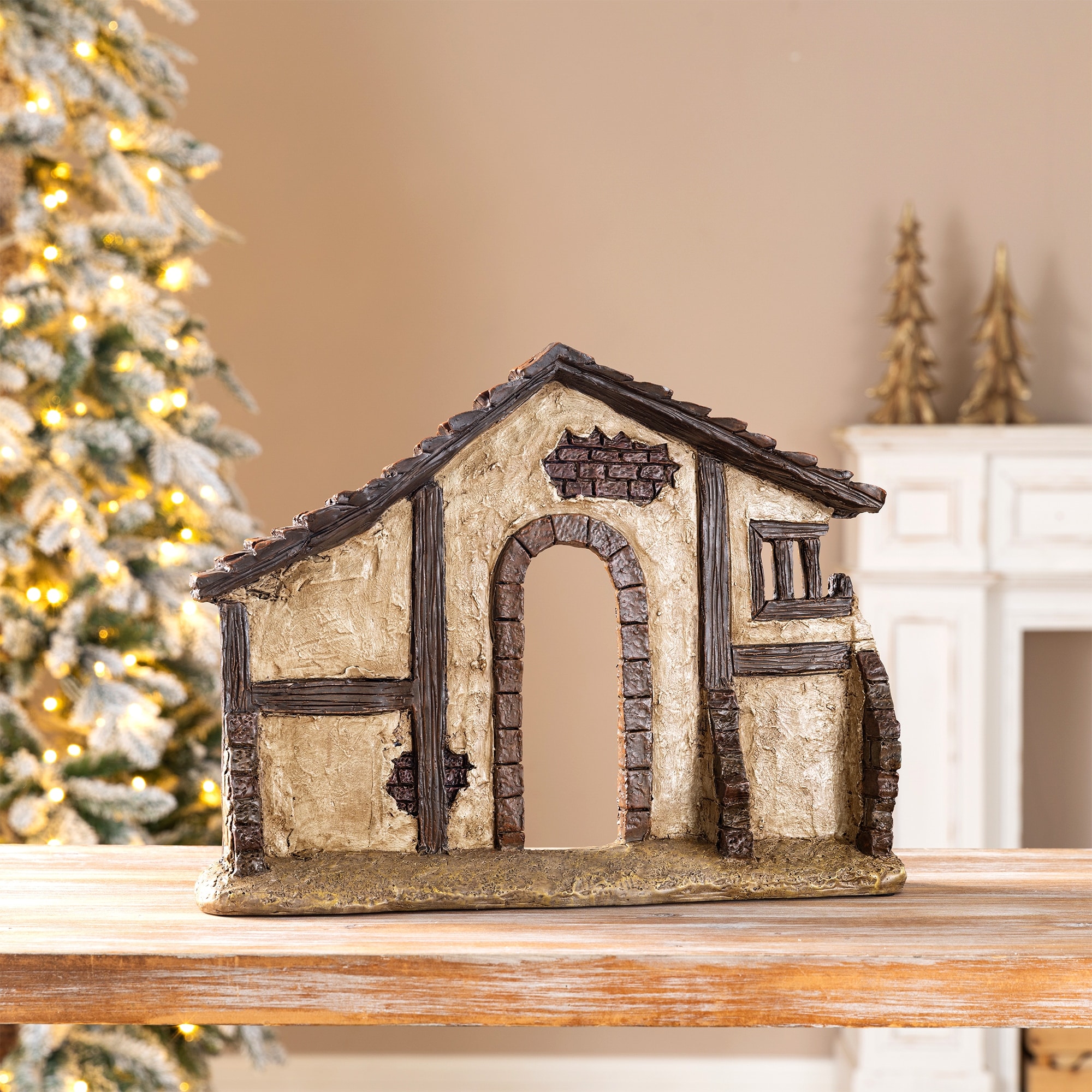 Glitzhome 11.5"H Resin Nativity Scene Stable Creche