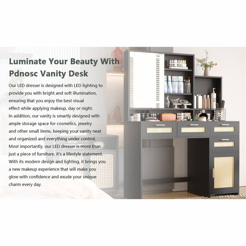 Makeup Vanity Desk with Lights in 3 Colors & Openable Mirror