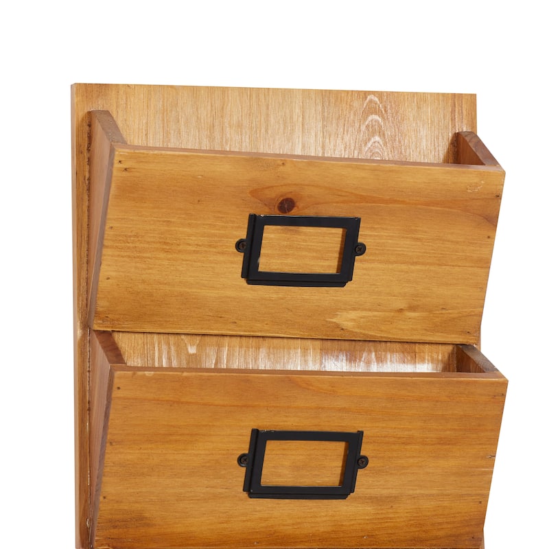Wood 6 Slots Magazine Rack Holder with Suspended Baskets and Label Slot - Brown - Roche River Decor - 12"W x 3"L x 36"H
