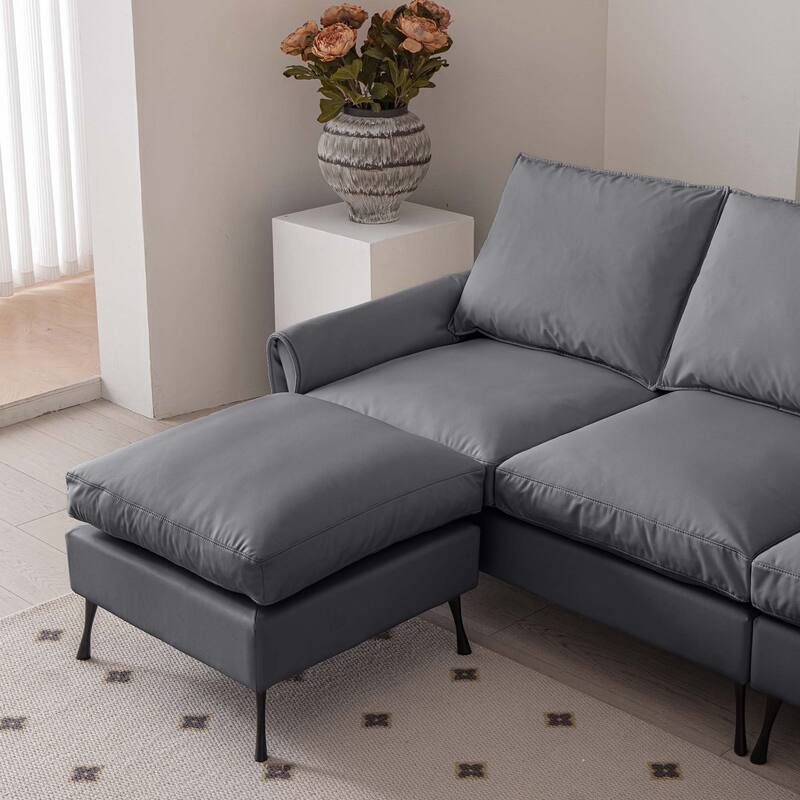 104.5"Modern Technical leather L-Shaped Sofa with Ottoman