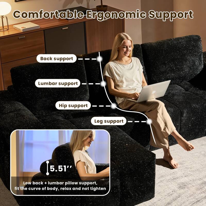 HOOOWOOO Modern Sparkly Velvet Fabric Chaise Sofa Couch