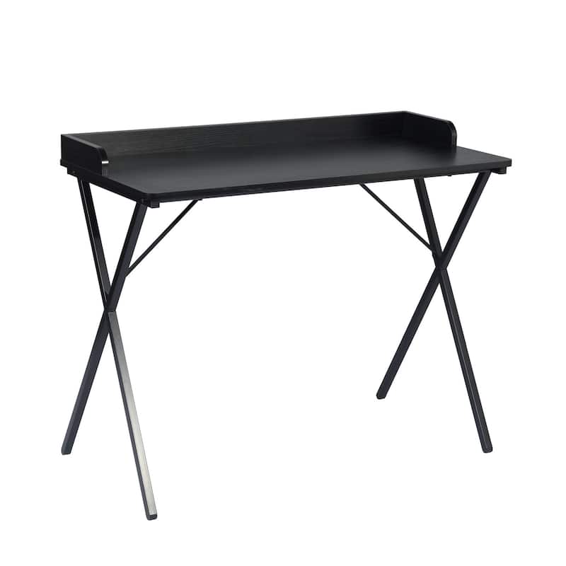 Homylin Modern Metal Frame Writing Desk with Raised Back Shelf, Black