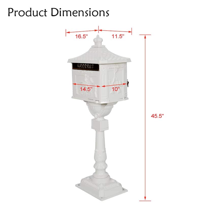 Aluminum Locking Mailbox with Post, Outside Weatherproof Mail Box - 45.5"T X 16.5"W