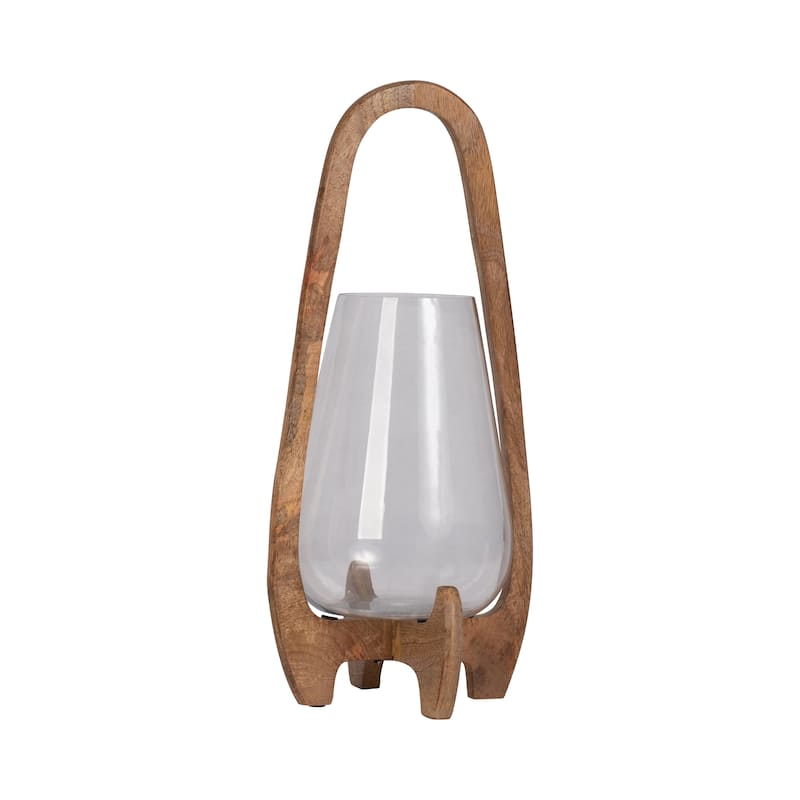 Sagebrook Home Modern Crafted Glass and Wood Lantern