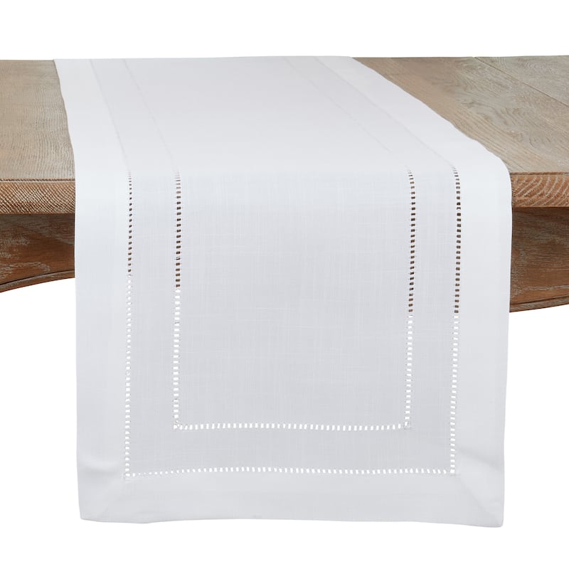 Double Hemstitch Design Table Runner - 16"x72" - 16"x72" - White