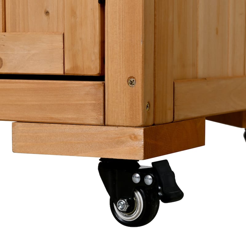 65" Outdoor Potting Bench with Stainless Steel Top, Rolling Garden Workstation with Hutch & Storage