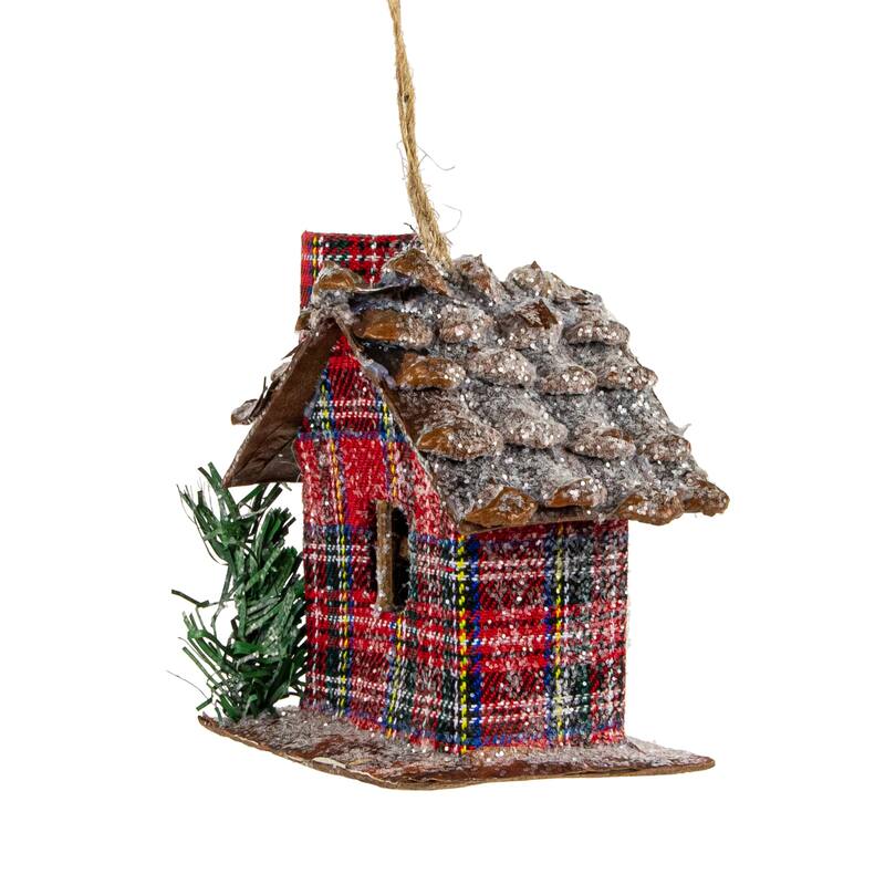Plaid and Pine Needle Rustic Cabin Christmas Ornament - 4.25" - Red and Brown