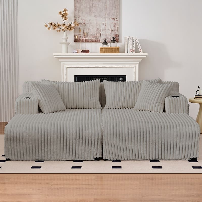 Mixoy 85"Movable Double Chaise Lounge Sofas,Loveseat with Cup Holder,Side Pockets,2 Pcs Oversized Single Sleeper Sofa Chair