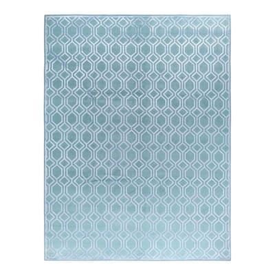 Modern One-of-a-Kind Handmade Area Rug - Blue, 9' 3" x 12' 1" - 9' 3" x 12' 1"