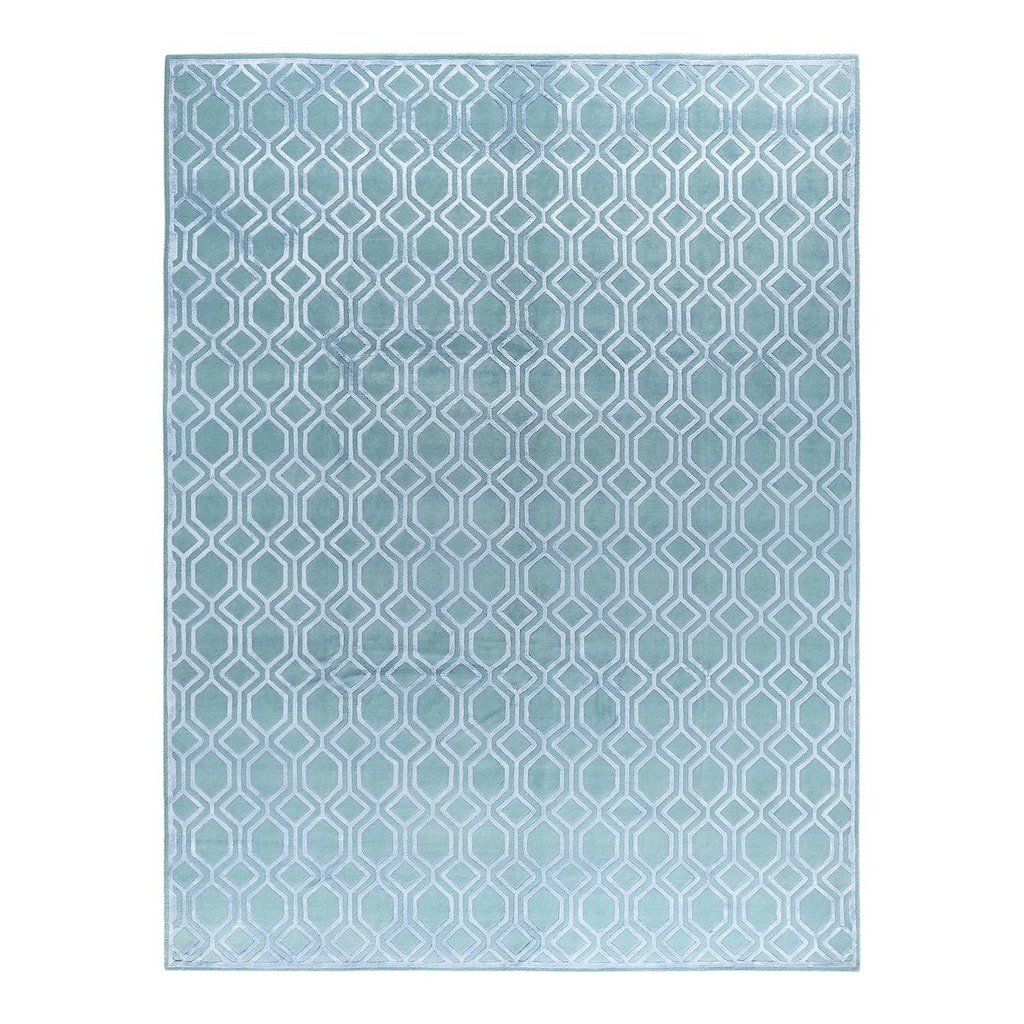 Modern One-of-a-Kind Handmade Area Rug - Blue, 9' 3" x 12' 1" - 9' 3" x 12' 1"