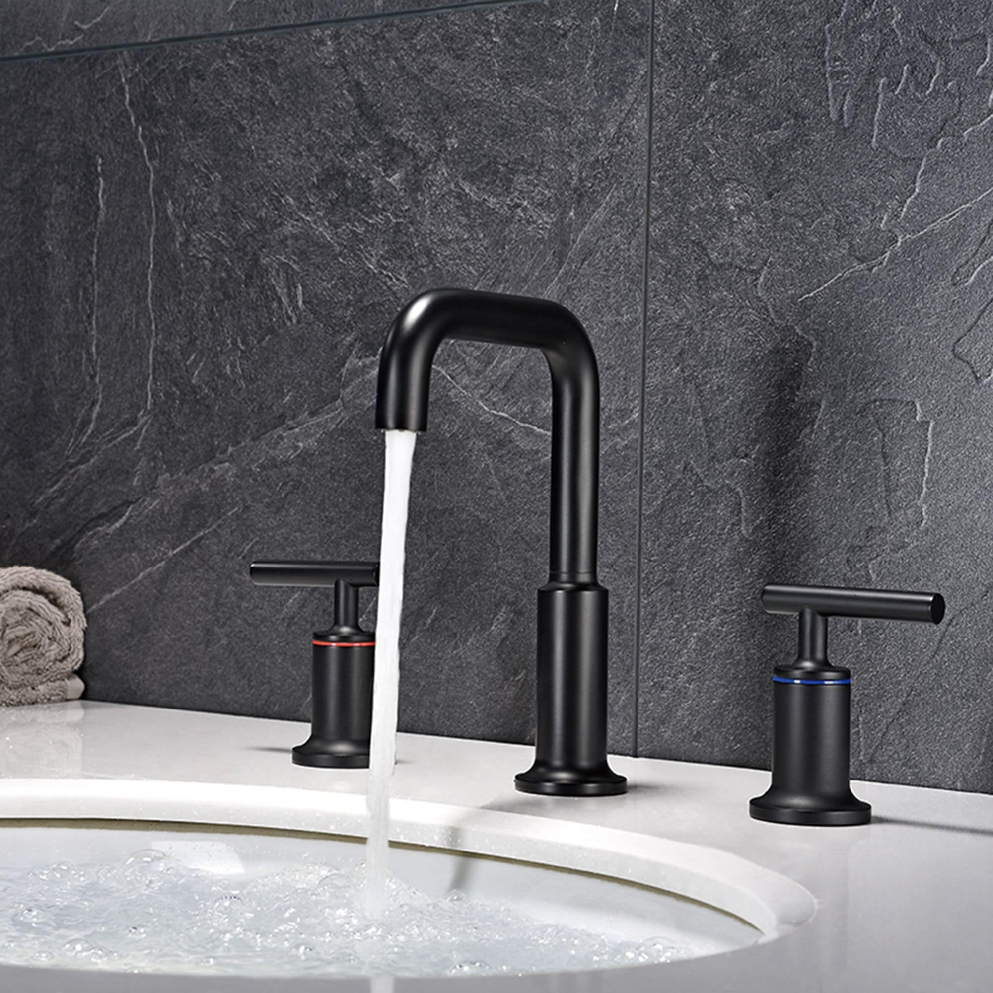 Matte Black 3-Hole Double Handle Bathroom Sink Faucet