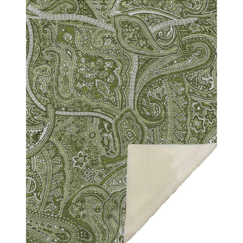 Premium Machine Washable Modern Paisley Sherpa Throw Blanket