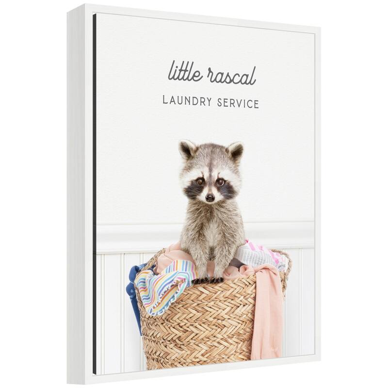 Kate and Laurel Sylvie Raccoon Little Rascal Laundry Service Framed Canvas by Amy Peterson - 18x24