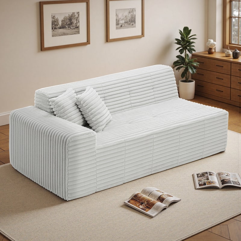 Corduroy Oversized Low-back Modular Loveseat Chaise with Pillow