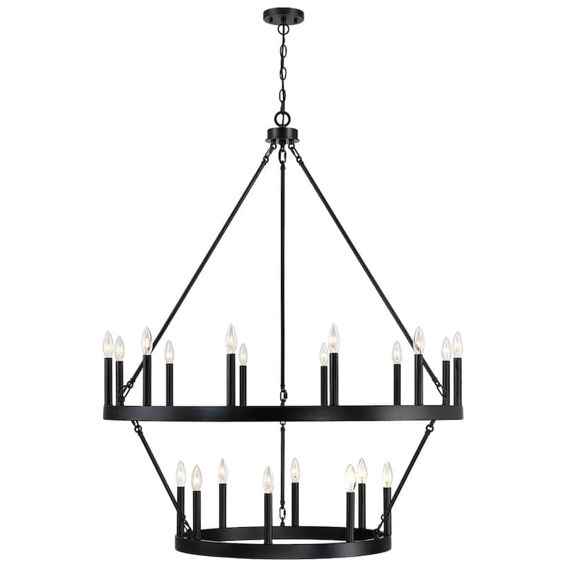 20-Light Black Candle Style Wagon Wheel Chandelier - 40"D x 148"H - 40 in. W