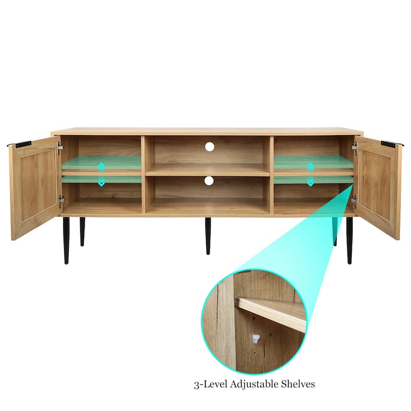Elegant Wooden TV Stand for TVs up to 65 Inches,with 2 Cabinet Open Shelves