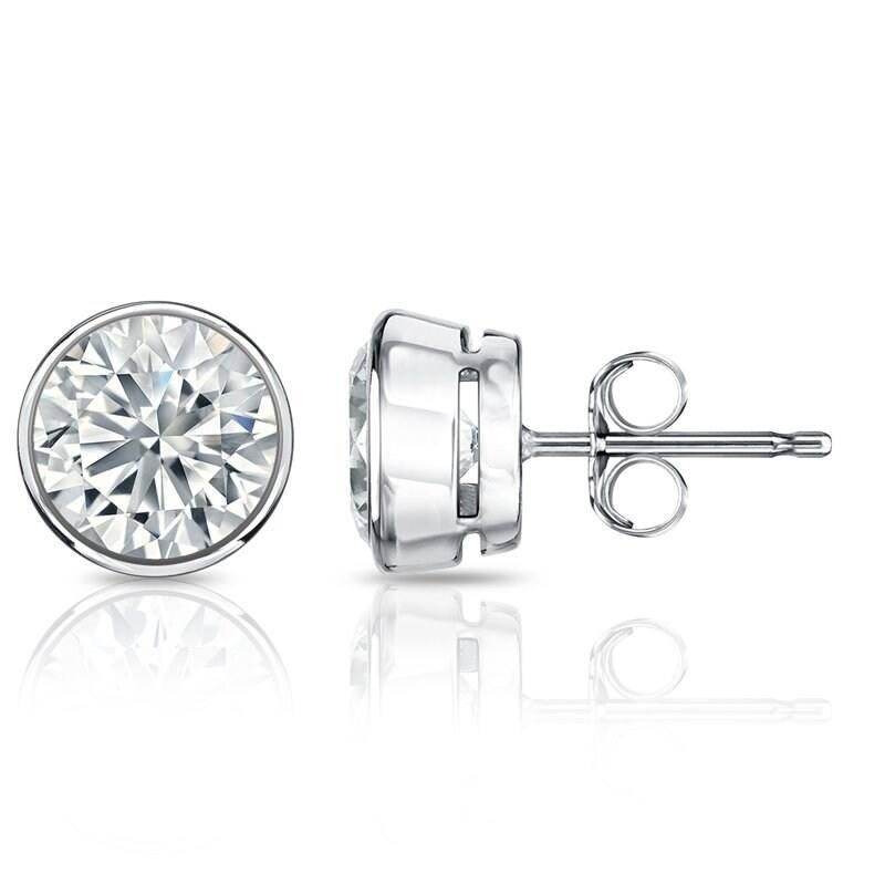 Auriya 1.70ctw Round Diamond Stud Earrings Bezel-set 18k Gold - Certified