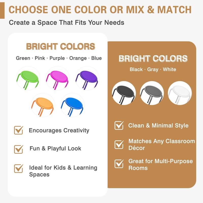 Javlergo Set of 6 Stackable Backless Stools PVC Padded Round Seats with Metal Frame Indoor Outdoor Use for Kitchen Livingroom