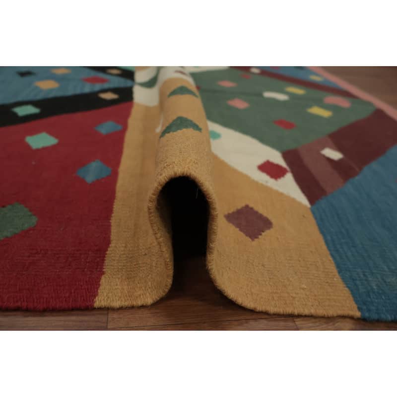 Hand Woven Oriental 100% Wool Carpet Southwestern Modern Multi-Colored Kilim Area Rug - 8' 10'' X 4' 11''