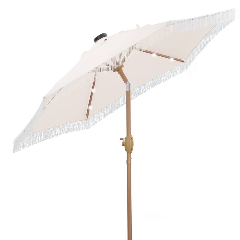 Autlaycil 7.5 ft Patio Umbrella with Tassel, 18 LED Lights Solar Umbrella