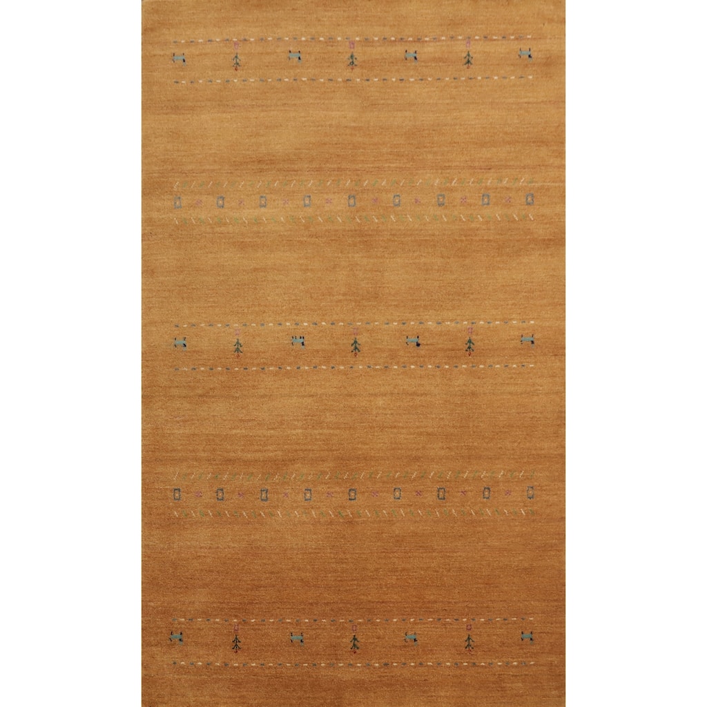 Hand Knotted Oriental 100% Wool Carpet Tribal Animal Pictorial Oranges & Rust Gabbeh Area Rug - 7' 11'' X 4' 11''