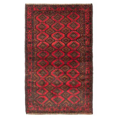 ECARPETGALLERY Hand-knotted Baluch Red Wool Rug - 3'11 x 6'6